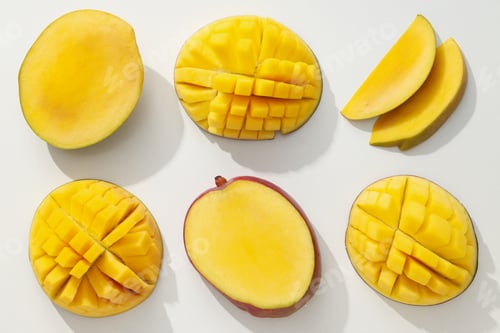 Preview: Ripe sliced mango on a white background