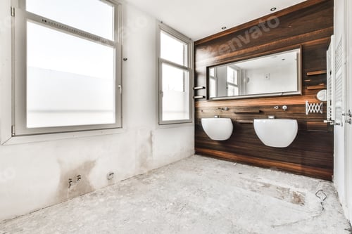 Preview: Stylish bathroom with two windows and two sinks