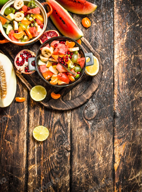 Preview: Summer food . Salad of tropical fruits.