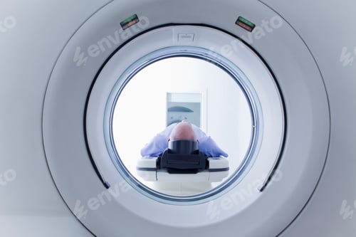 Preview: Patient lying down on CT scanner