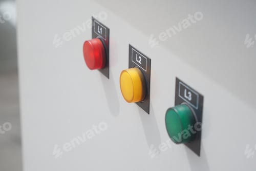 Preview: Control panel with colored buttons for machinery operation