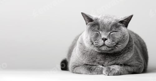 Preview: Sleepy smiling cat laying on the floor.