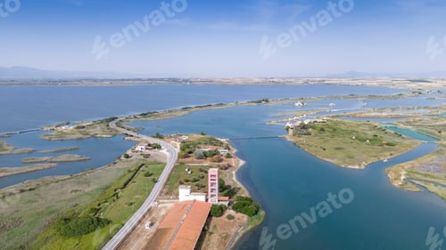 Preview: Aerial drone view od Agios Nikolaos Monastery on the Vistonida Lake at Porto Lagos, Greece