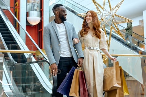 Preview: young joyful couple in stylish bussiness clothes, outfit enjoying