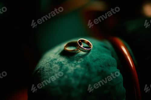 Preview: wedding rings on a green velvet. two gold wedding rings.
