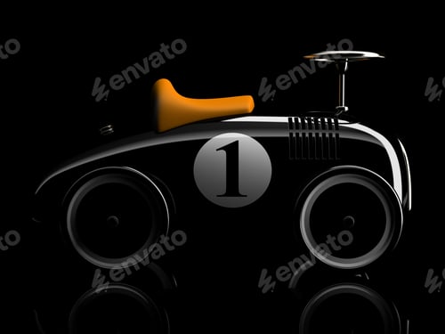 Preview: Black retro toy car number one isolated on black background