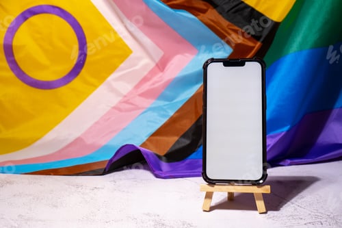 Preview: Intersex Progress Pride Flag with Phone on Stand