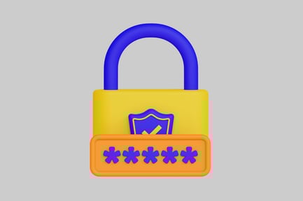 Aperçu: Cadenas avec poignée bleue et icône en forme de bouclier bleu