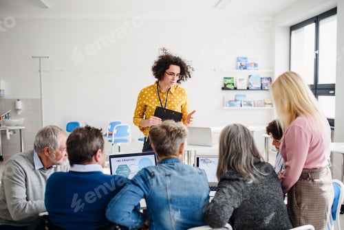 Preview: Group of senior people attending computer and technology education class