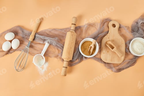 Preview: Bakery or cooking frame, ingredients, kitchen items for pastry