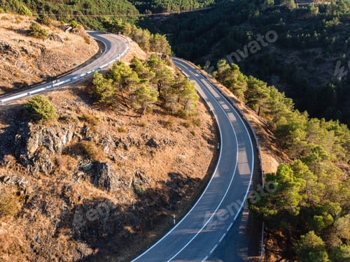 Preview: Winding mountain road. Aerial drone view