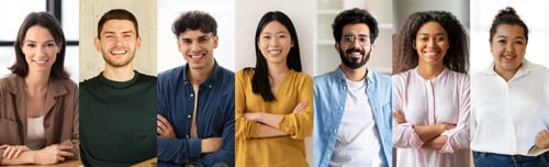 Preview: Diverse young professionals smiling confidently in a modern workspace