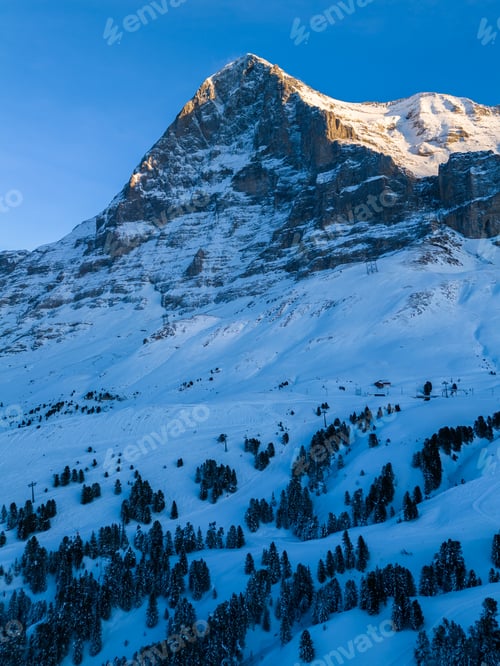 Preview: Eiger Mountain at Sunset in Winter. Switzerland. Aerial View