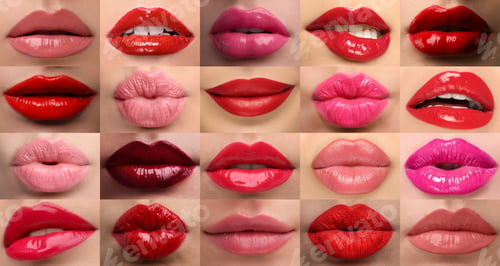 Preview: Women's lips with lipsticks of different shades, collage