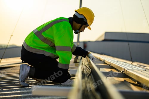 Preview: Professional engineer technician with safety helmet checking system
