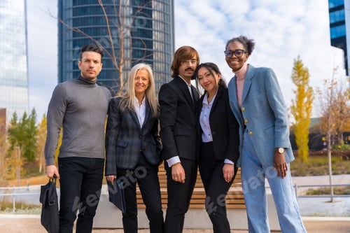 Preview: Corporate portrait of group of multi-ethnic middle-aged businessmen and businesswomen