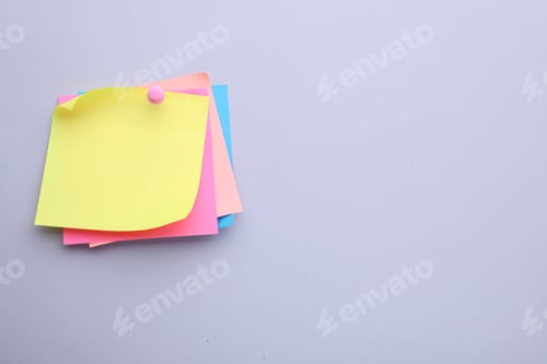 Preview: Paper notes on light purple background, top view. Space for text