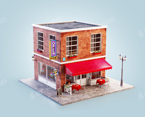 Preview: Unusual 3d illustration of a cozy cafe