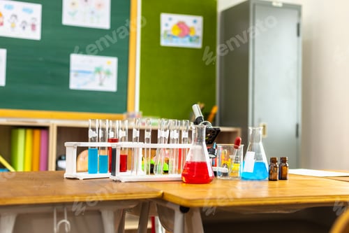 Preview: Science classroom and experimental equipment of elementary school.