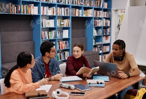 Preview: Diverse group of young people studying together