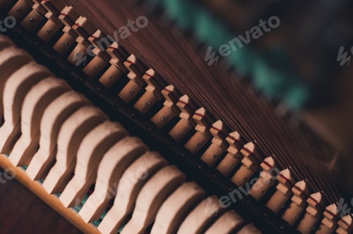 Preview: Old piano contracture with hammers and string closeup