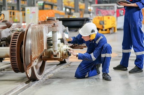 Preview: Specialist Railway Engineer checking the Condition of Trains Railway and Steel Rails