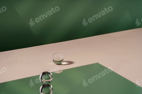 Preview: Showcase mock up for perfume advertising, cosmetics stand, branding scene with ball. Green backdrop