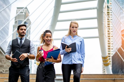 Preview: Diversity teamwork of successful colleagues and business people outdoor