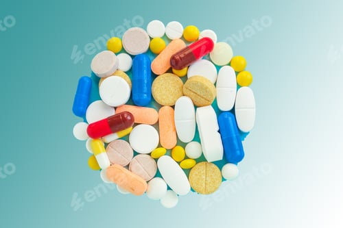 Preview: Pills, Different Pills And Drugs To Treat And Increase Immunity, Medical Preparations. Background