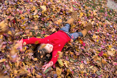 Preview: Young girl playing in autumn leaves