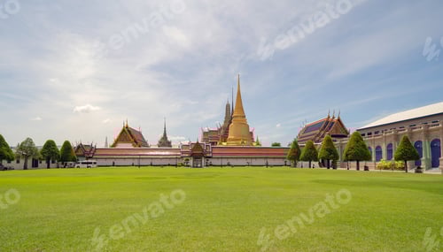Preview: Golden pagoda at Temple of the Emerald Buddha in Bangkok, Thailand. Wat Phra Kaew and Grand palace