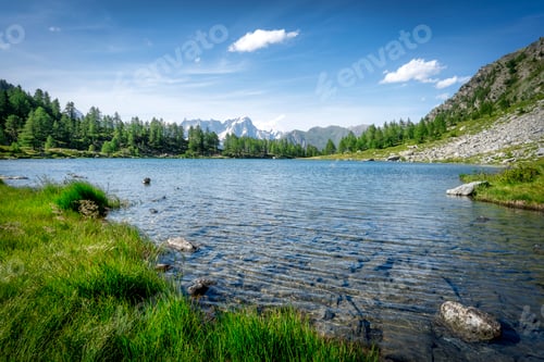 Preview: Lake Arpy alpine lake in Aosta Valley, Italy mountain view