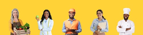 Preview: Diverse People Of Different Professions Posing Isolated Over Yellow Background