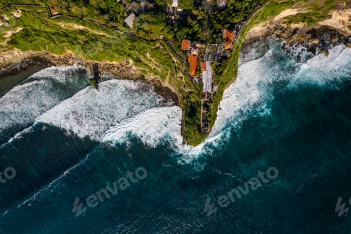 Preview: Aerial photo of Uluwatu temple, tourist and travel site in in Bali, Indonesia