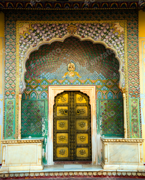 Preview: Decorative pattern old wooden door, Jaipur, India