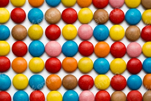 Preview: Close up of a pile of colorful chocolate coated candy, chocolate pattern, chocolate background