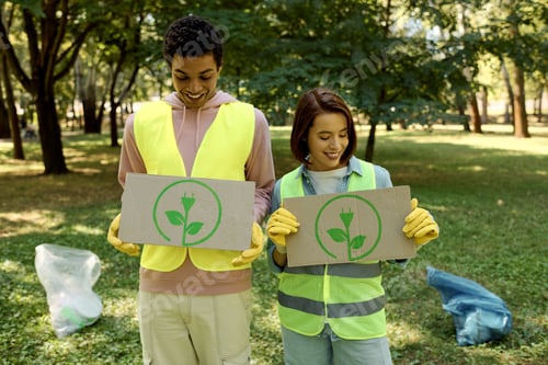 Preview: Colorful Activists: Couple Holding Up Signs In Grass