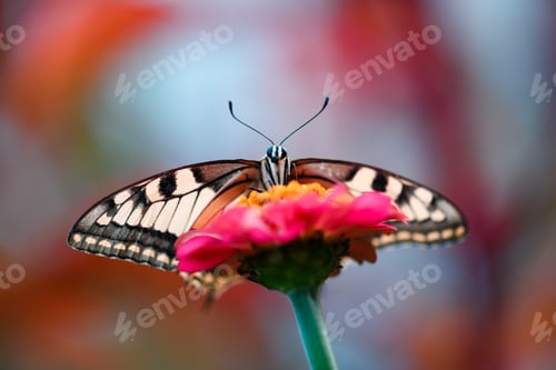 Preview: Beautiful Swallowtail Butterfly on pink flower close up