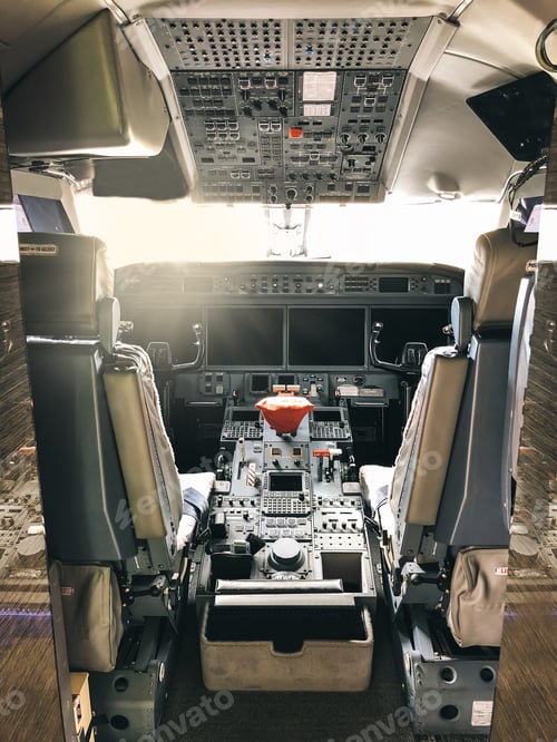 Preview: Interior of a pilot cockpit cabin private jet