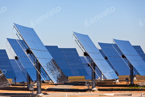 Preview: Solar panels on bright blue sky background