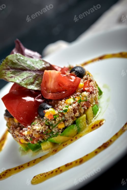Preview: Delicious quinoa salad with avocado and tomatoes. Macro.