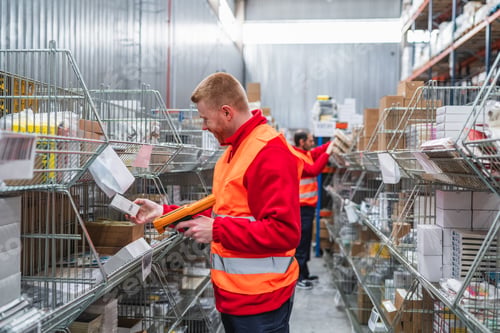 Preview: Warehouse worker scanning packages with barcode scanner