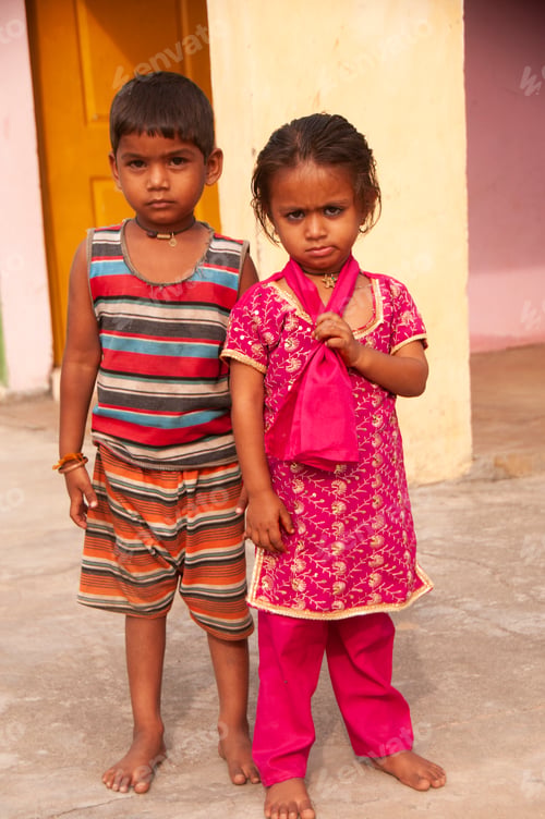 Preview: Happy tribal children in traditional clothes, Kutch, Gujarat, India.