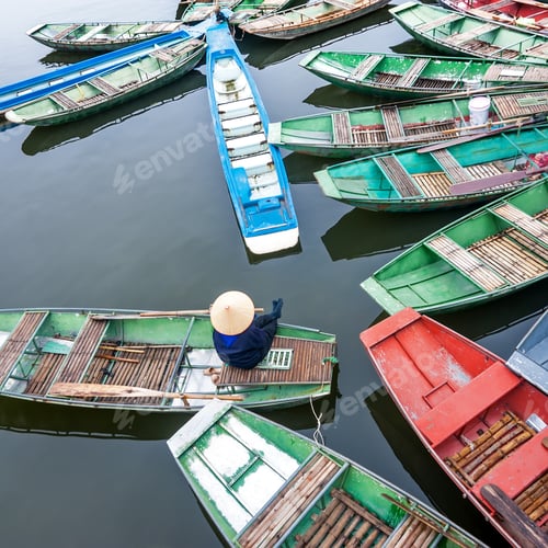 Preview: Vietnamese boats at river. Ninh Binh,. Vietnam