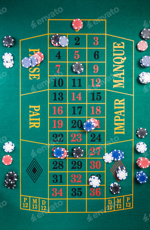 Preview: Full Size Casino Roulette Table. Green Felt with Numbers. Top Vi