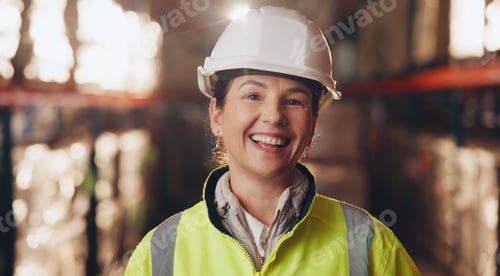 Preview: Portrait, woman and smile in warehouse, confident and proud of supply chain in logistics and happy.