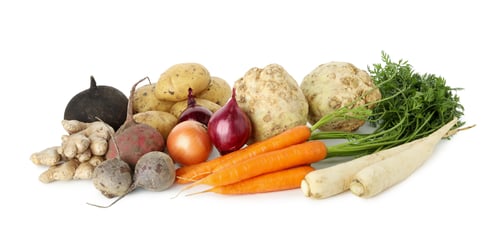 Preview: Many different root vegetables isolated on white