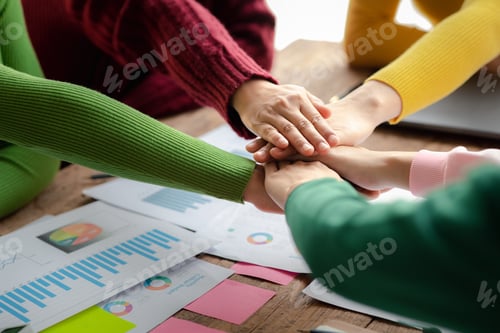 Preview: A group of startup businessmen joining hands, business meetings, startup company sales team meetings