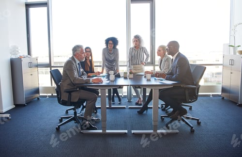 Preview: Diverse group of businesspeople meeting together in a modern office