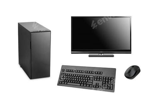 Preview: black computer with case, keyboard and mouse